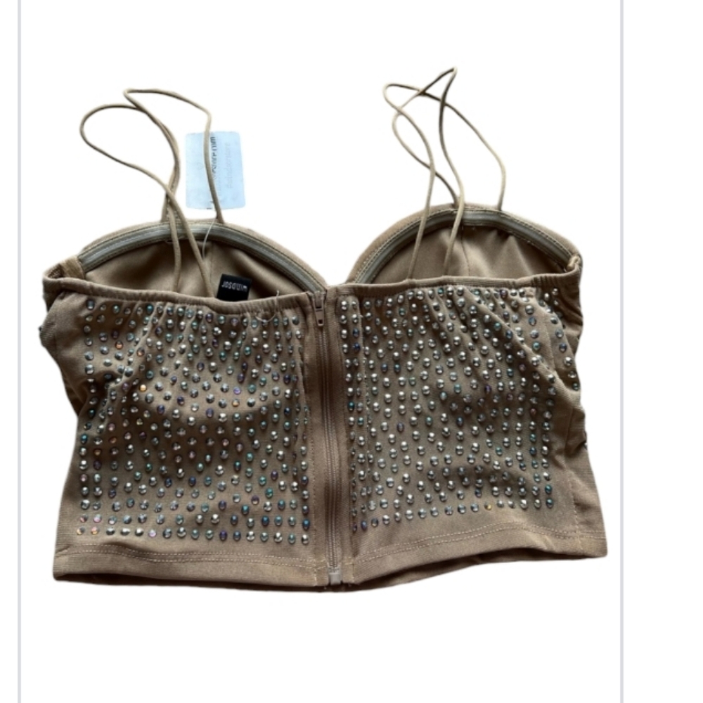 NWT Windsor Beaded Rhinestone Embellished Cropped Bustier Corset Crop Tank Top - Picture 3 of 3